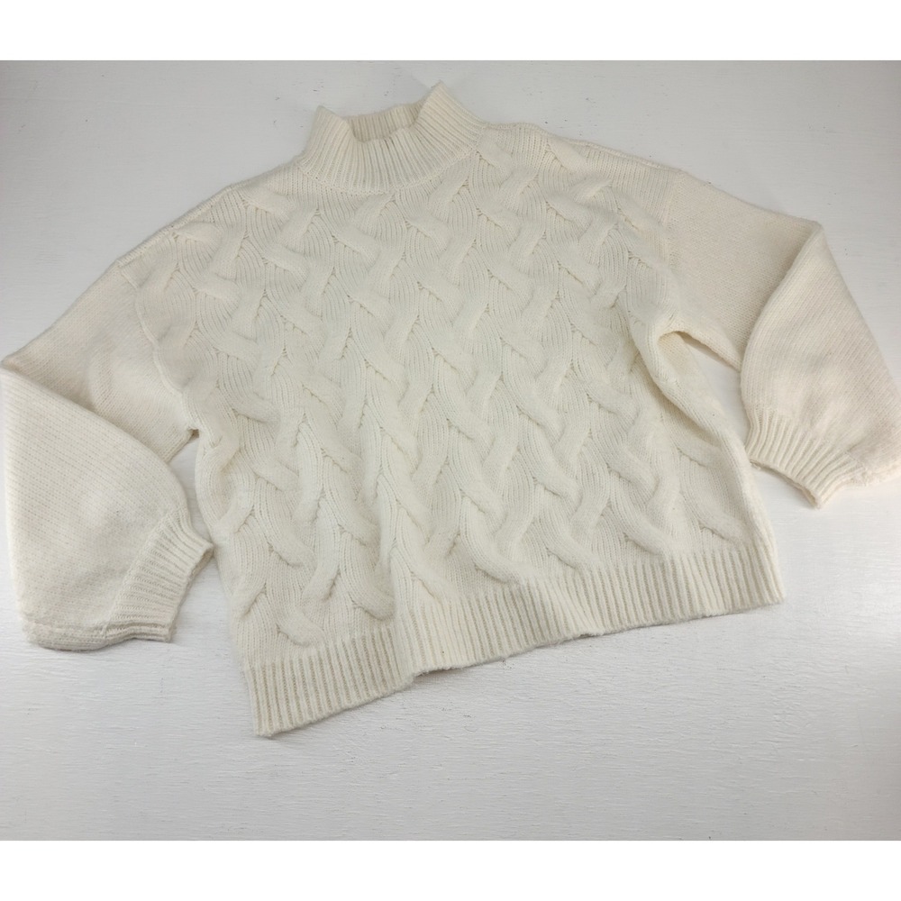 Nine West XL | Ivory Mock‎ Neck Knit Pullover Sweater Womens Cream Wool Blend